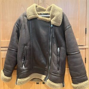 Zara Double Faced Aviator Jacket Brown